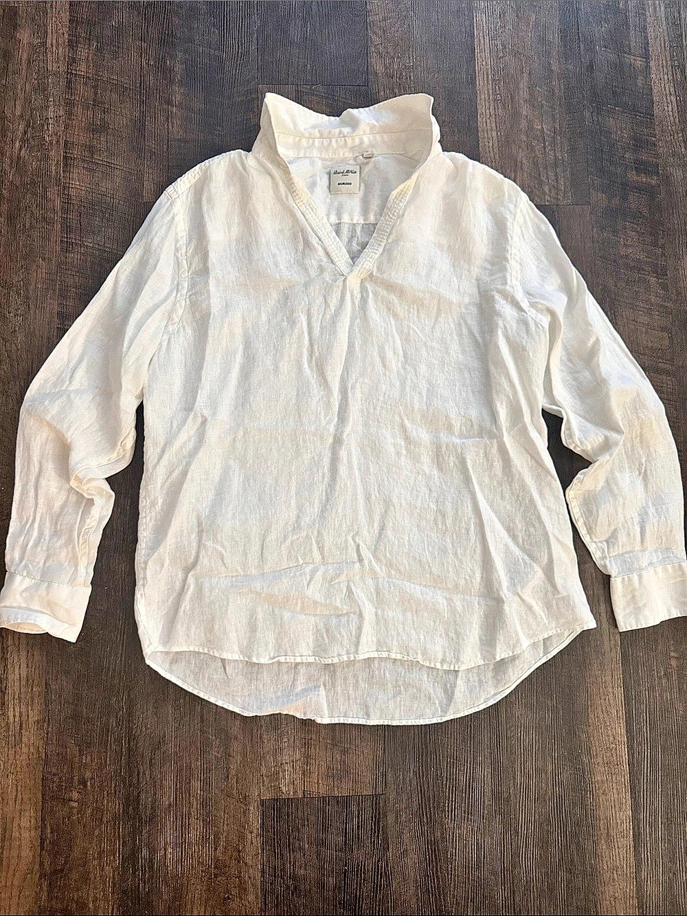 Murano Baird McNutt Irish Linen Shirt Women L V Neck Band Collar Popover